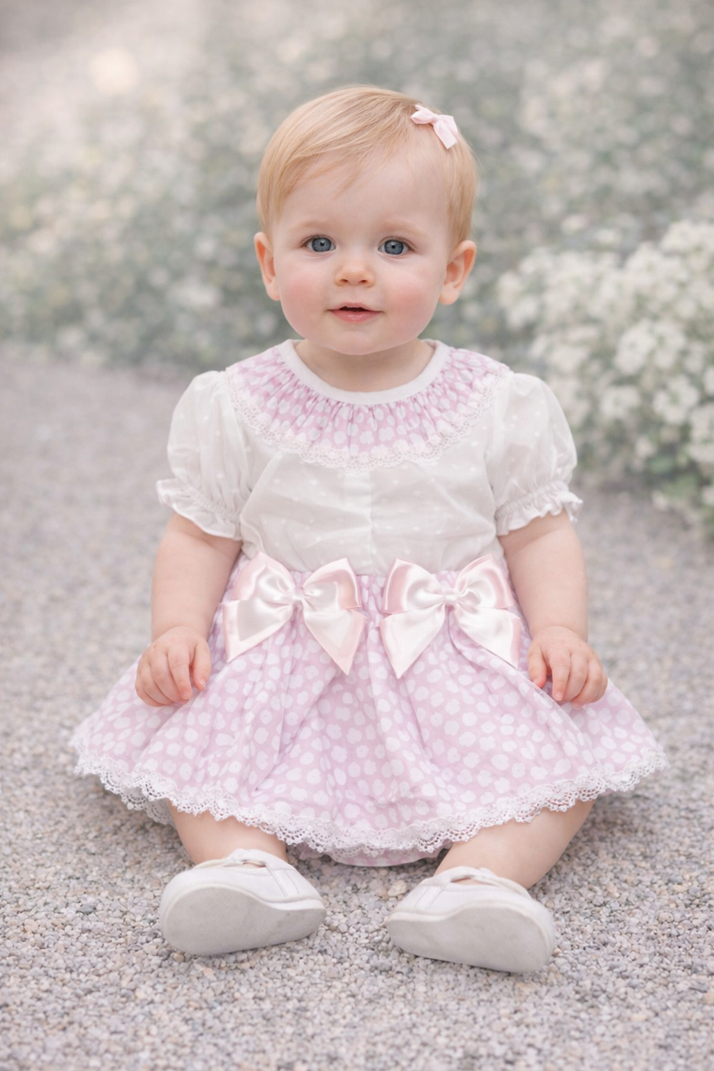 Baby jentesett med sløyfer og blonde