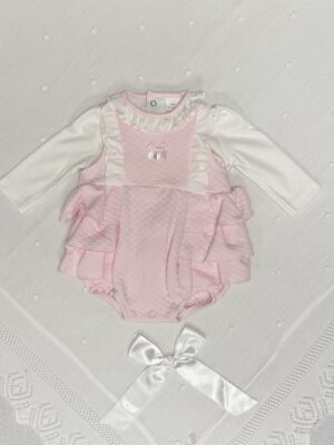 Romper i 100% Bomull med Volangdetaljer – Rosa