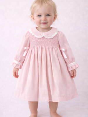 Lyserosa smockkjole med krage – Beau Kid