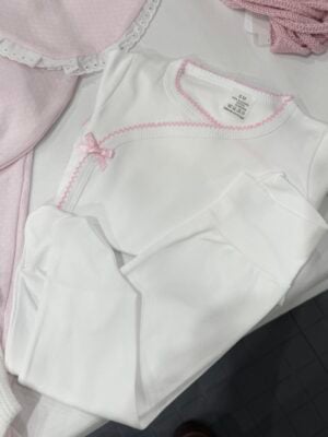 Bomullsett med liten sløyfe, rosa og blå